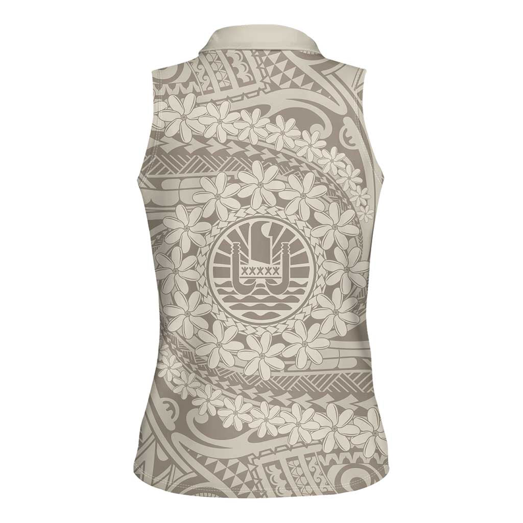 Tahitian Tiare Flower Women Sleeveless Polo Shirt Beige Polynesian Pattern LT9 - Polynesian Pride
