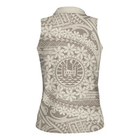 Tahitian Tiare Flower Women Sleeveless Polo Shirt Beige Polynesian Pattern LT9 - Polynesian Pride