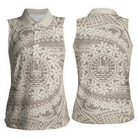 Tahitian Tiare Flower Women Sleeveless Polo Shirt Beige Polynesian Pattern LT9 - Polynesian Pride