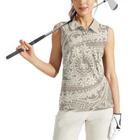 Tahitian Tiare Flower Women Sleeveless Polo Shirt Beige Polynesian Pattern LT9 - Polynesian Pride