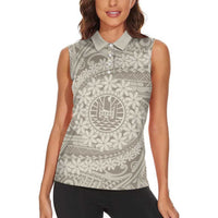 Tahitian Tiare Flower Women Sleeveless Polo Shirt Beige Polynesian Pattern LT9 - Polynesian Pride