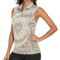 Tahitian Tiare Flower Women Sleeveless Polo Shirt Beige Polynesian Pattern LT9 - Polynesian Pride