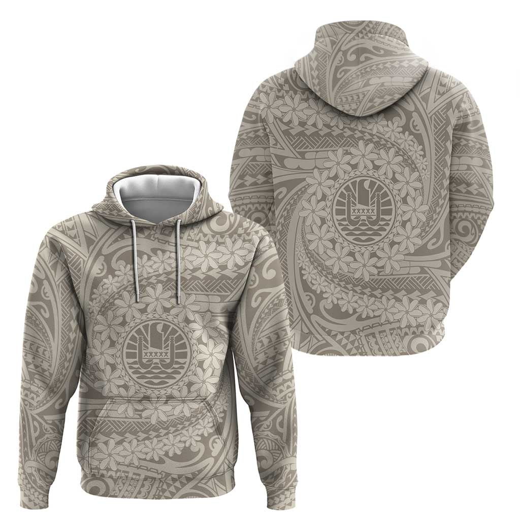 Tahitian Tiare Flower Zip Hoodie Beige Polynesian Pattern