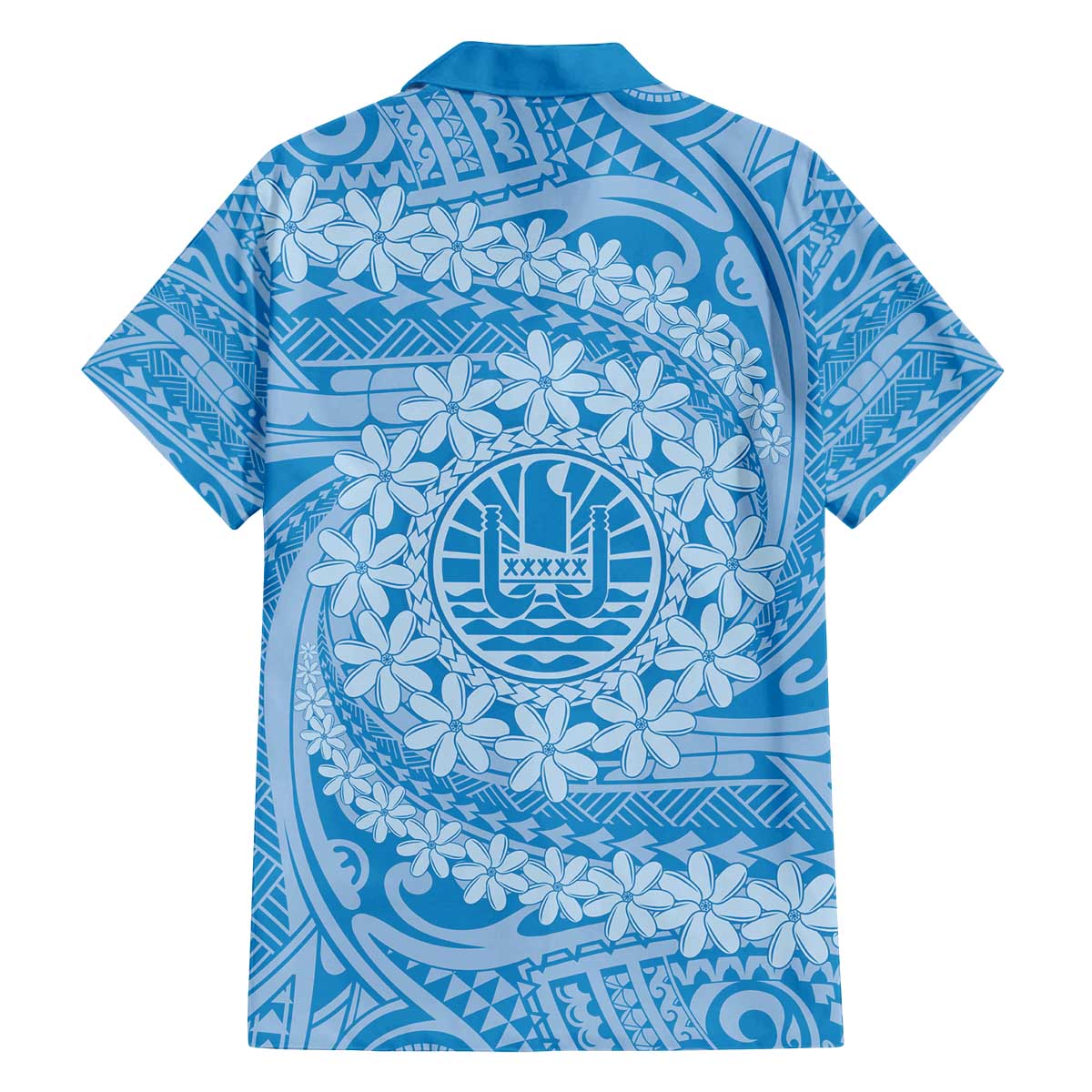 Tahitian Tiare Flower Family Matching Off The Shoulder Long Sleeve Dress and Hawaiian Shirt Blue Polynesian Pattern