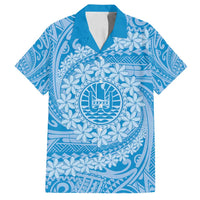 Tahitian Tiare Flower Family Matching Summer Maxi Dress and Hawaiian Shirt Blue Polynesian Pattern