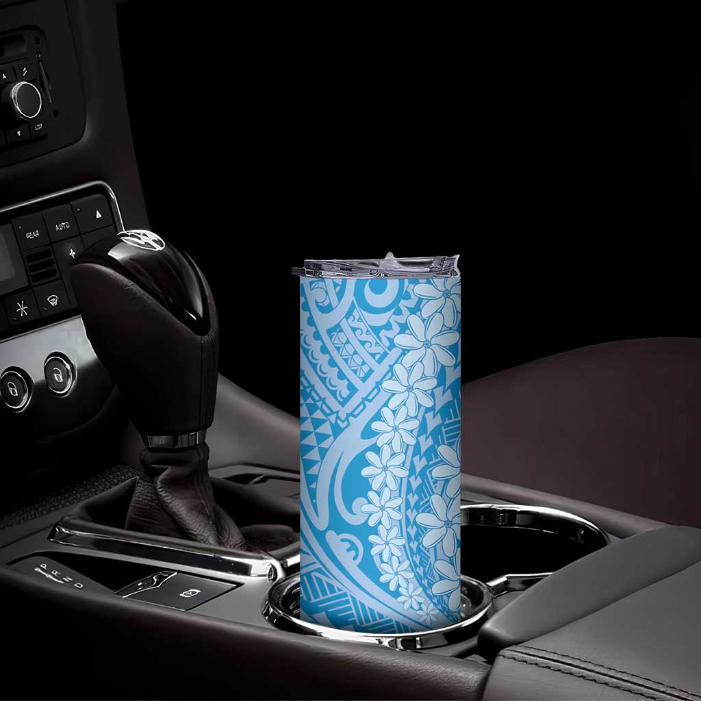 Tahitian Tiare Flower Skinny Tumbler Blue Polynesian Pattern