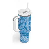 Tahitian Tiare Flower Tumbler With Handle Blue Polynesian Pattern