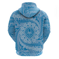 Tahitian Tiare Flower Zip Hoodie Blue Polynesian Pattern