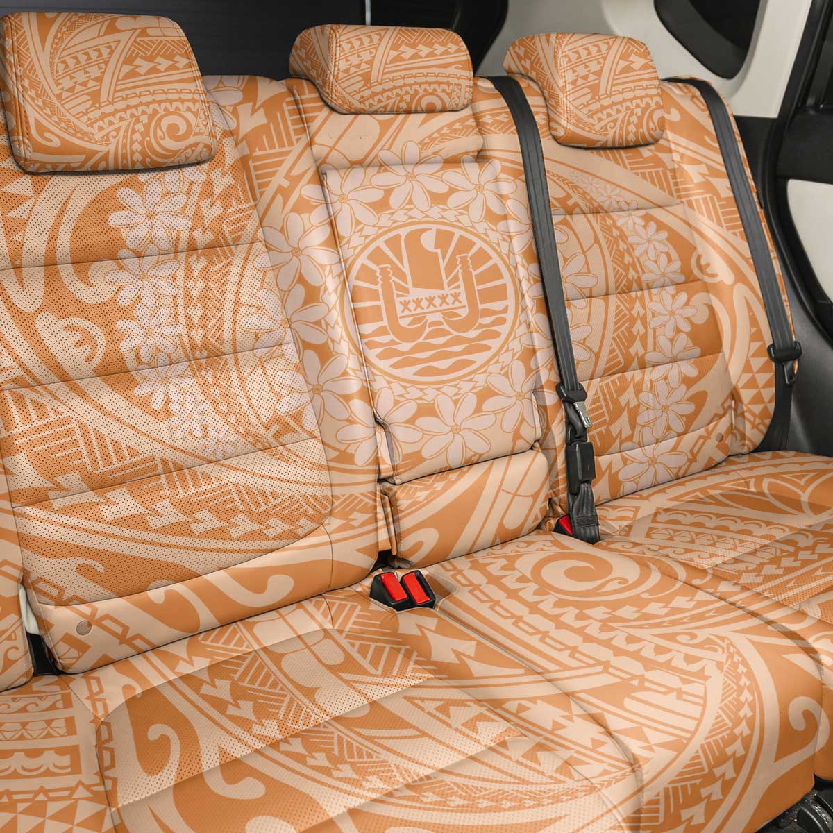 Tahitian Tiare Flower Back Car Seat Cover Gold Polynesian Pattern