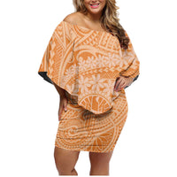 Tahitian Tiare Flower Family Matching Off Shoulder Short Dress and Hawaiian Shirt Gold Polynesian Pattern