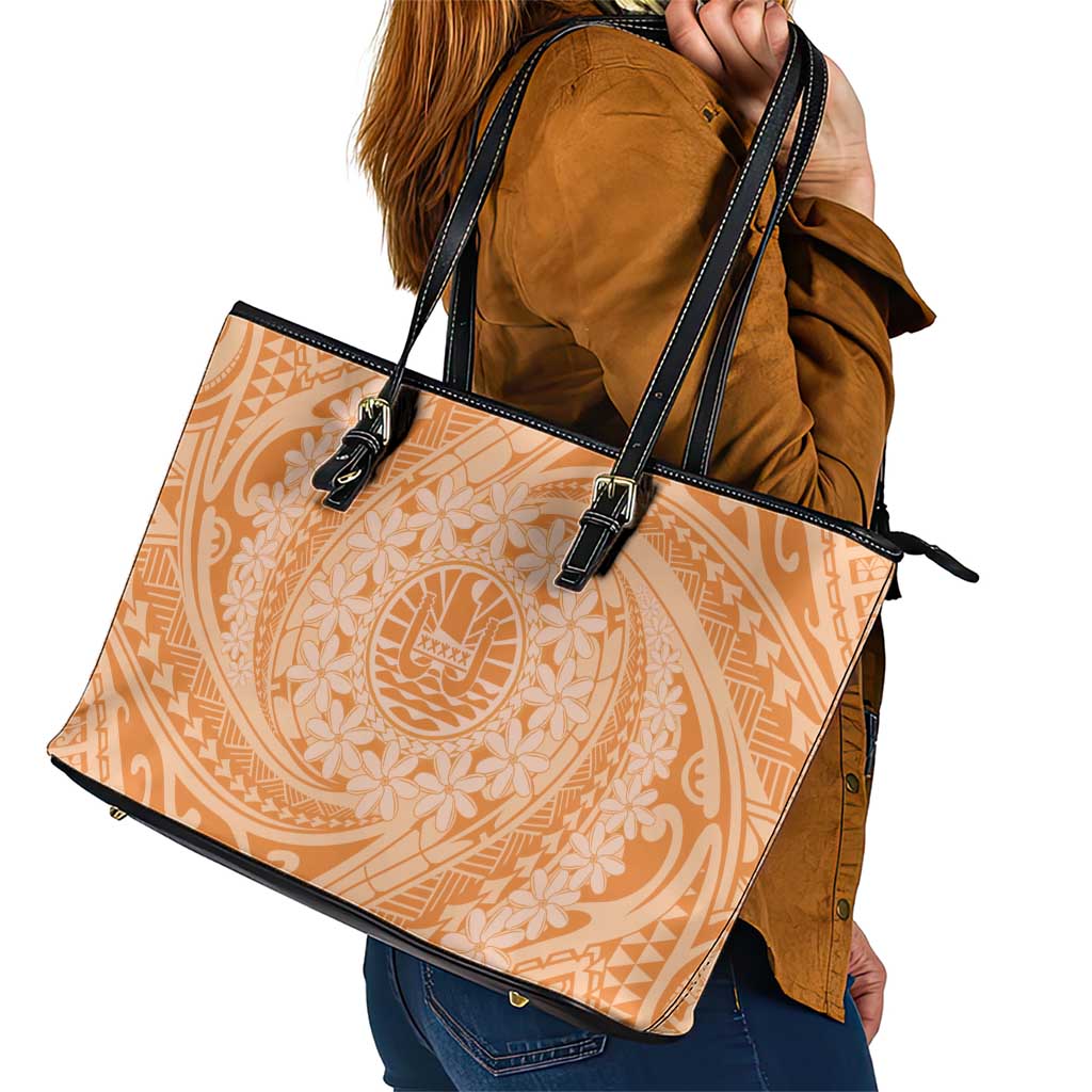 Tahitian Tiare Flower Leather Tote Bag Gold Polynesian Pattern