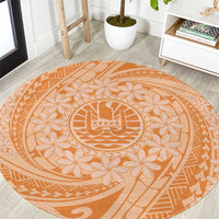Tahitian Tiare Flower Round Carpet Gold Polynesian Pattern