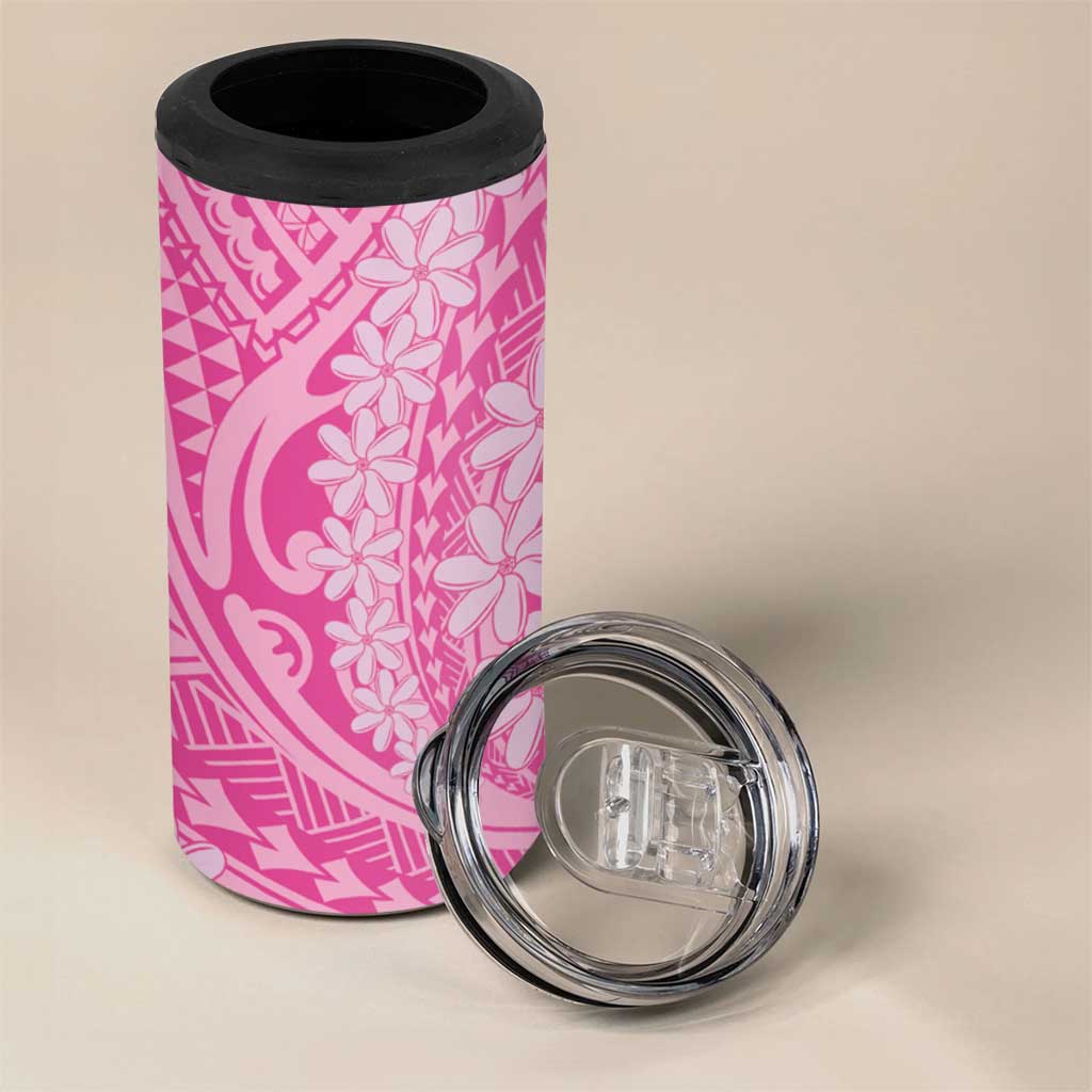 Tahitian Tiare Flower 4 in 1 Can Cooler Tumbler Pink Polynesian Pattern