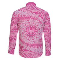 Tahitian Tiare Flower Family Matching Long Sleeve Bodycon Dress and Hawaiian Shirt Pink Polynesian Pattern