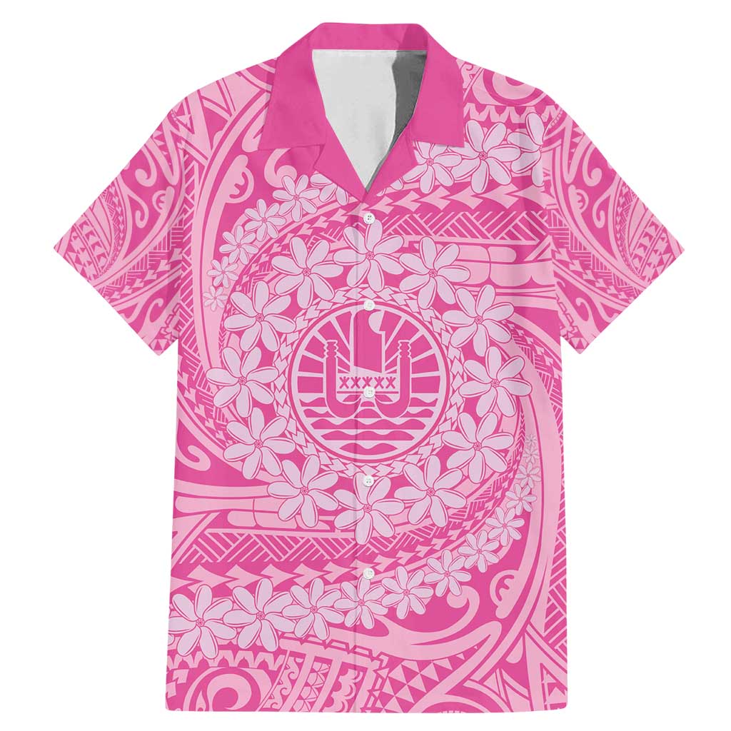 Tahitian Tiare Flower Family Matching Mermaid Dress and Hawaiian Shirt Pink Polynesian Pattern