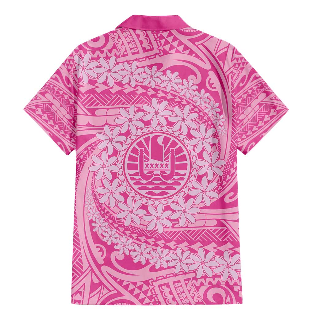 Tahitian Tiare Flower Family Matching Mermaid Dress and Hawaiian Shirt Pink Polynesian Pattern
