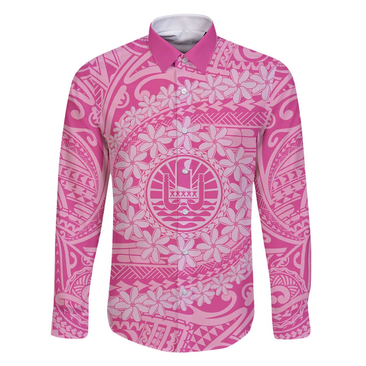 Tahitian Tiare Flower Family Matching Off Shoulder Short Dress and Hawaiian Shirt Pink Polynesian Pattern