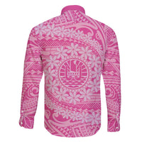 Tahitian Tiare Flower Family Matching Off Shoulder Short Dress and Hawaiian Shirt Pink Polynesian Pattern