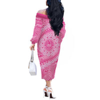 Tahitian Tiare Flower Off The Shoulder Long Sleeve Dress Pink Polynesian Pattern