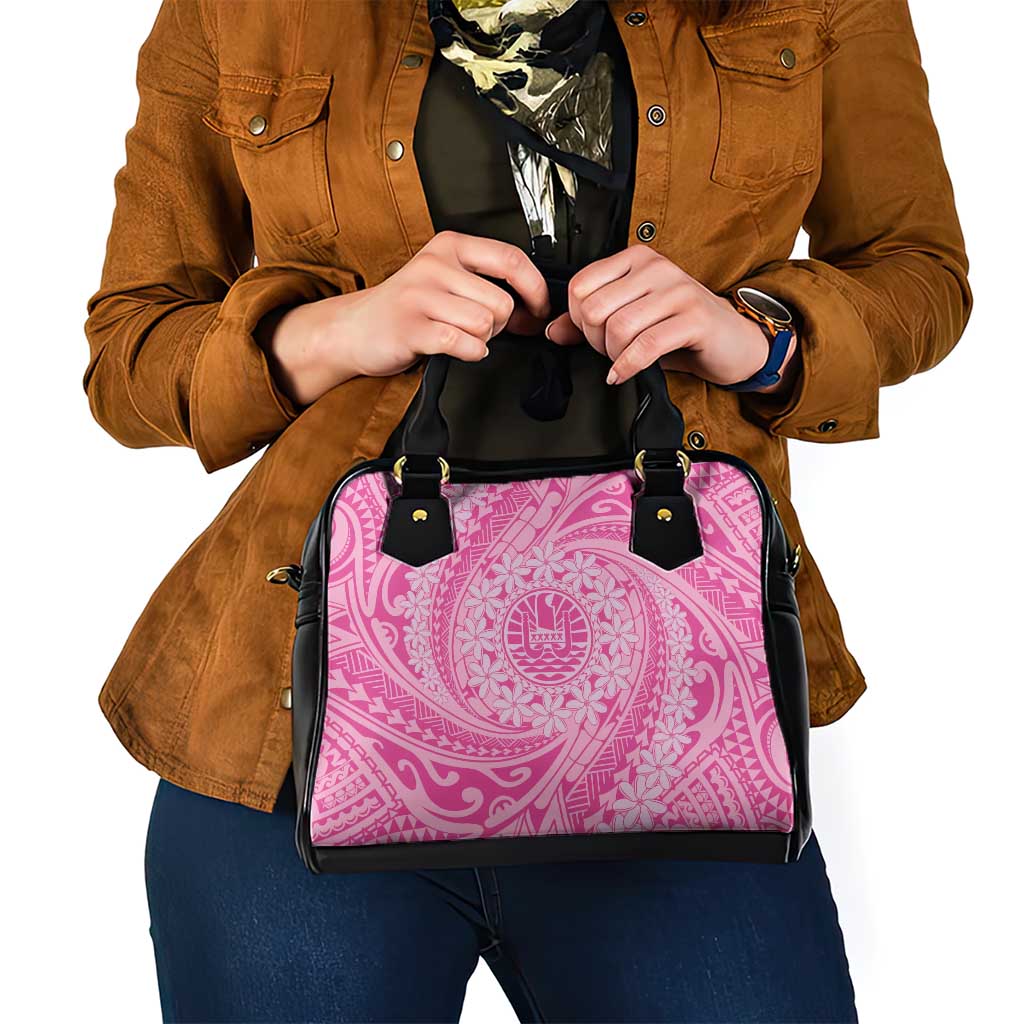Tahitian Tiare Flower Shoulder Handbag Pink Polynesian Pattern