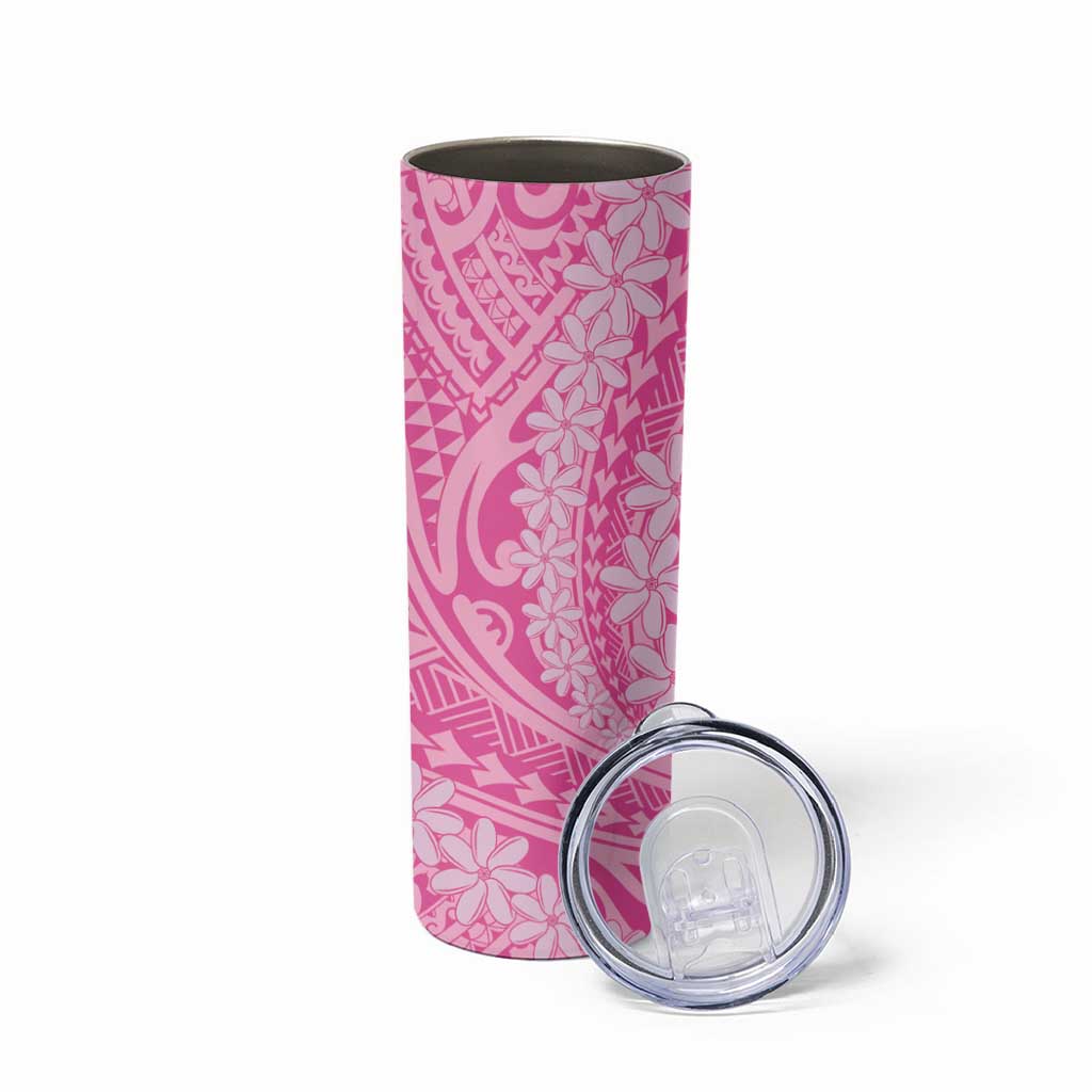 Tahitian Tiare Flower Skinny Tumbler Pink Polynesian Pattern