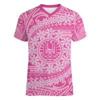Tahitian Tiare Flower Women V-Neck T-Shirt Pink Polynesian Pattern LT9 Female Pink - Polynesian Pride
