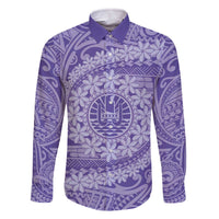 Tahitian Tiare Flower Family Matching Off Shoulder Short Dress and Hawaiian Shirt Violet Polynesian Pattern