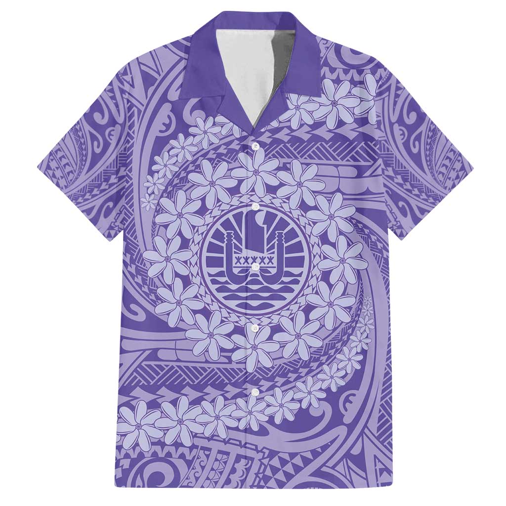 Tahitian Tiare Flower Family Matching Tank Maxi Dress and Hawaiian Shirt Violet Polynesian Pattern
