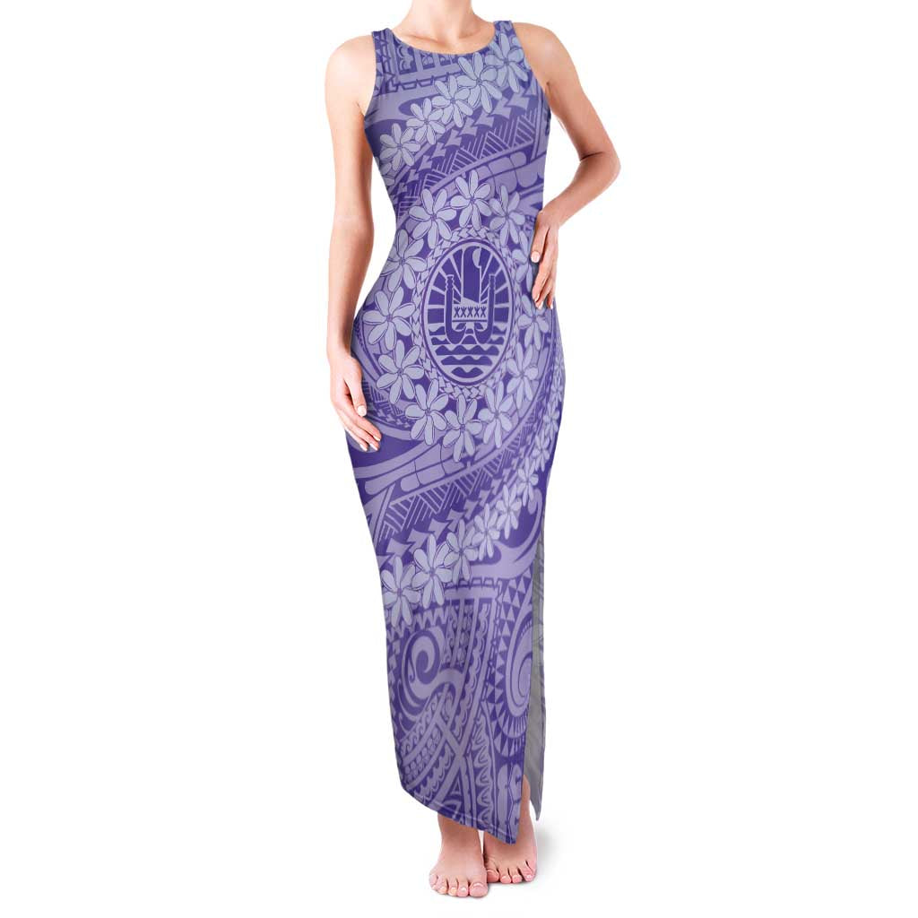 Tahitian Tiare Flower Family Matching Tank Maxi Dress and Hawaiian Shirt Violet Polynesian Pattern
