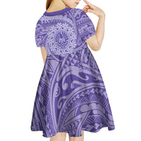 Tahitian Tiare Flower Kid Short Sleeve Dress Violet Polynesian Pattern