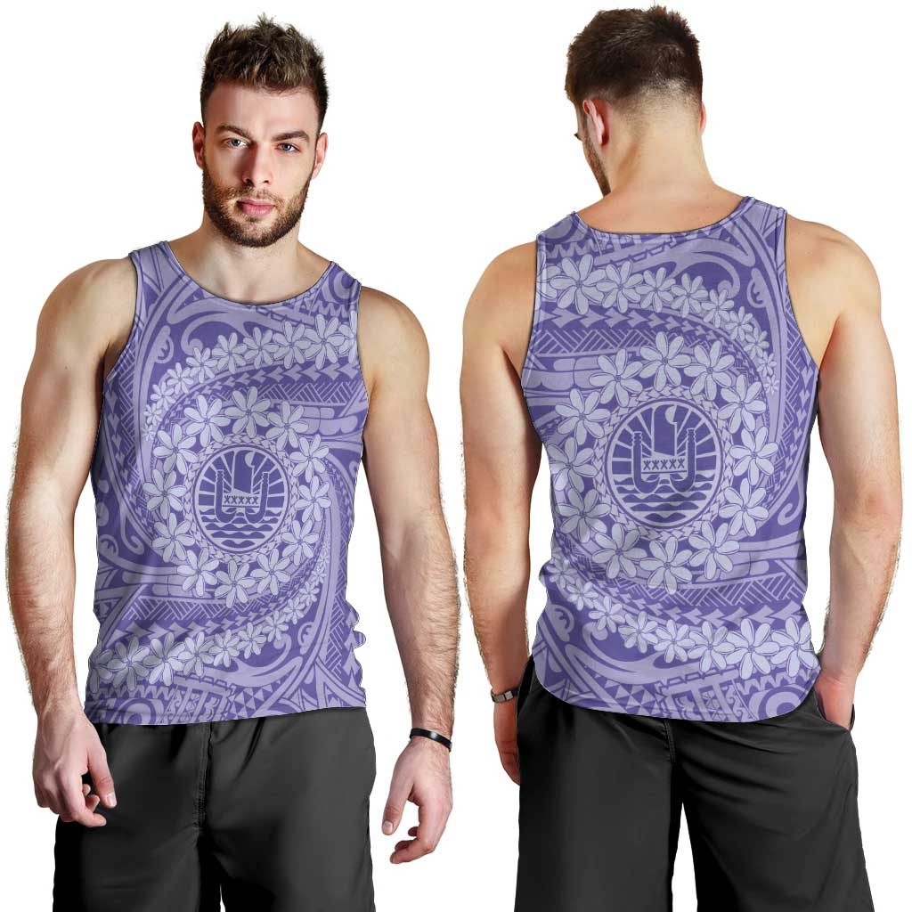 Tahitian Tiare Flower Men Tank Top Violet Polynesian Pattern