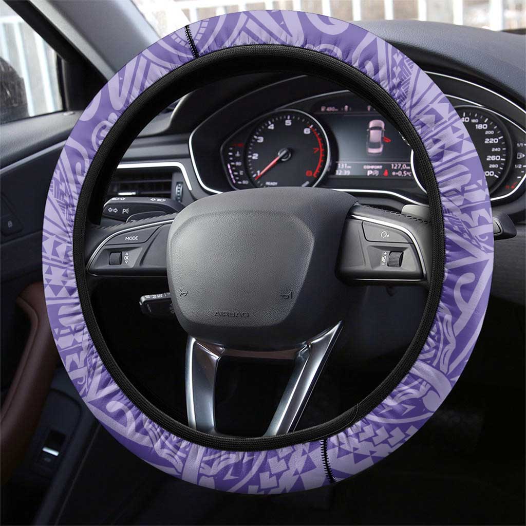 Tahitian Tiare Flower Steering Wheel Cover Violet Polynesian Pattern
