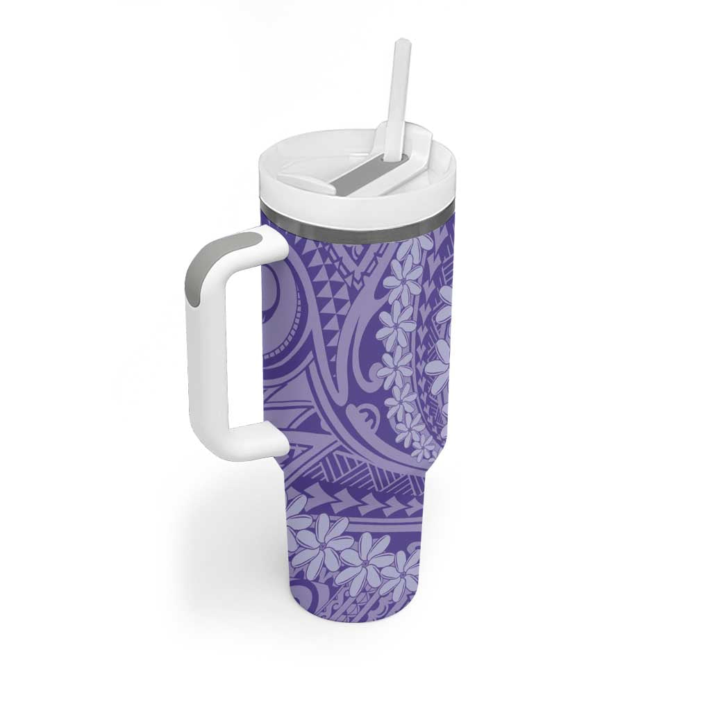 Tahitian Tiare Flower Tumbler With Handle Violet Polynesian Pattern
