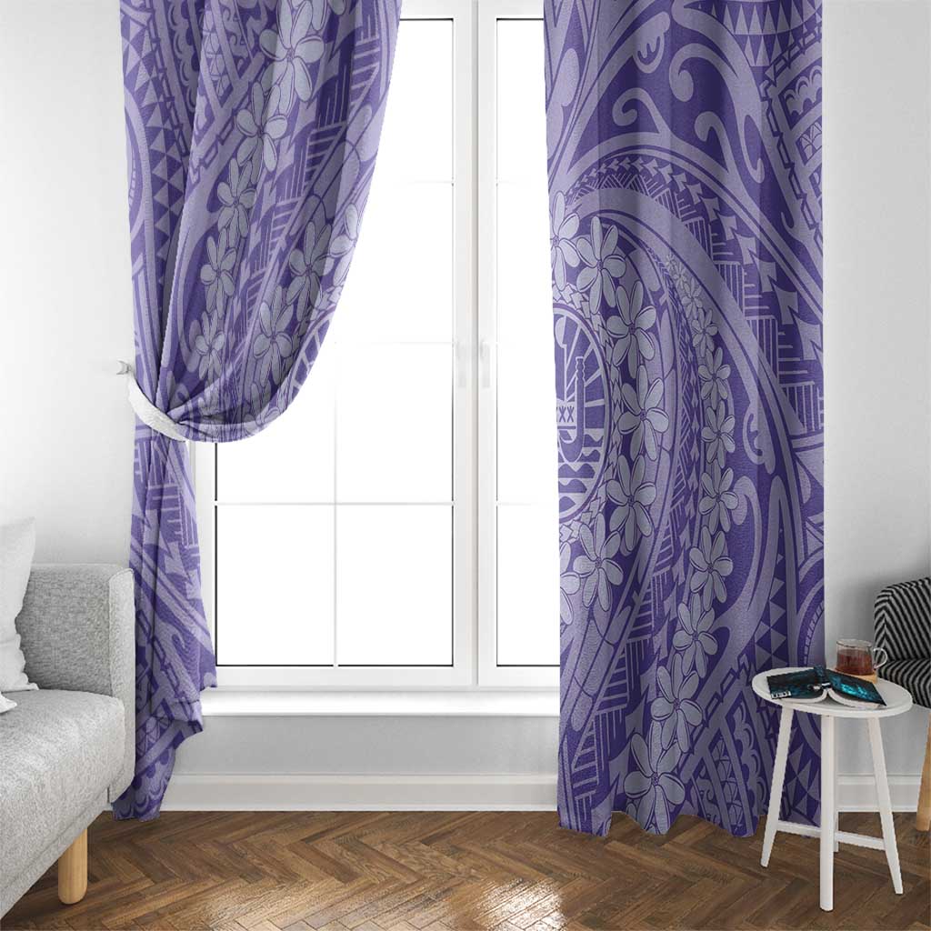 Tahitian Tiare Flower Window Curtain Violet Polynesian Pattern