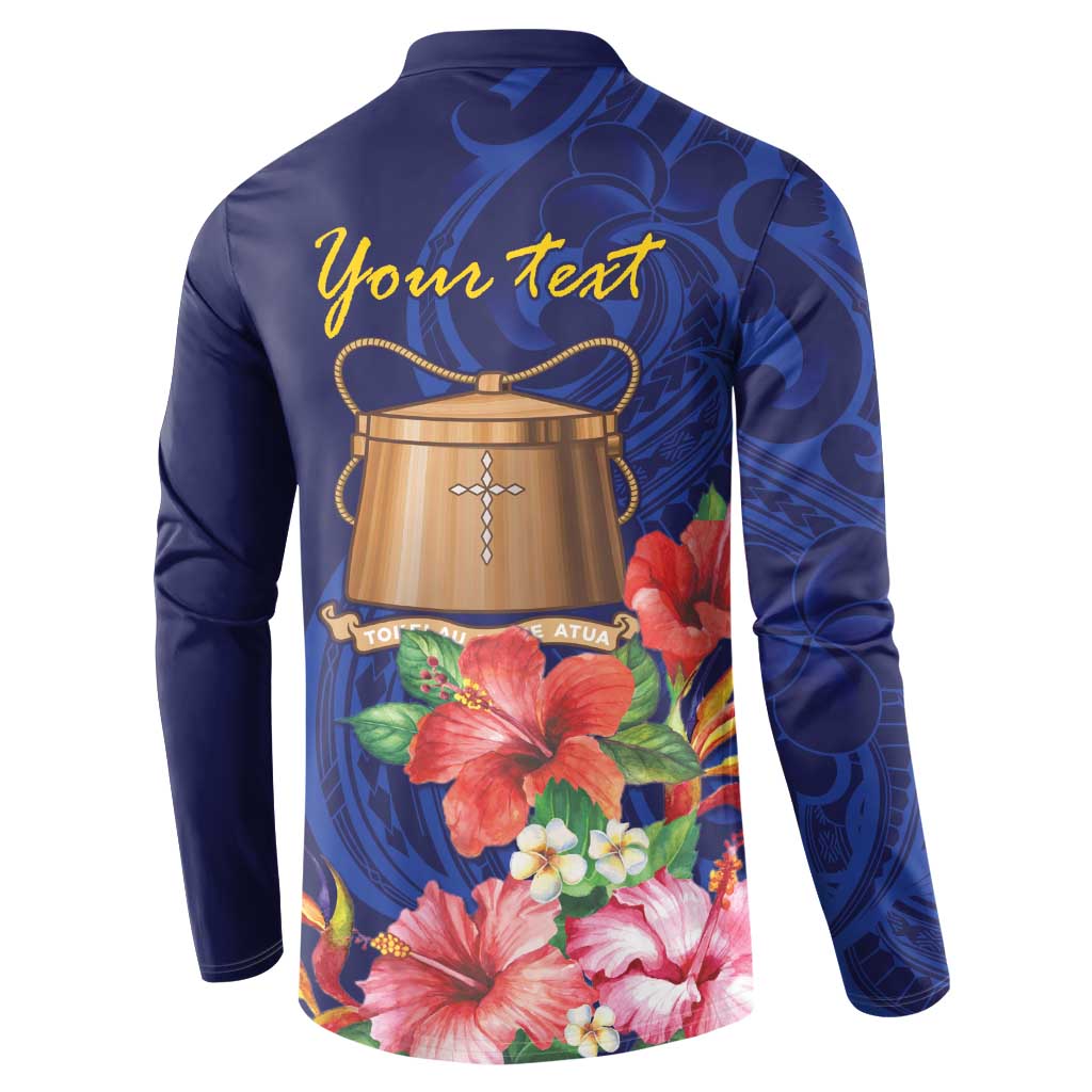 Personalised Tokelau Tropical Hibiscus Button Sweatshirt With Polynesian Plumeria Tattoo