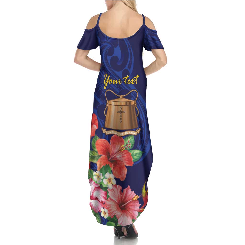 Personalised Tokelau Tropical Hibiscus Family Matching Summer Maxi Dress and Hawaiian Shirt With Polynesian Plumeria Tattoo