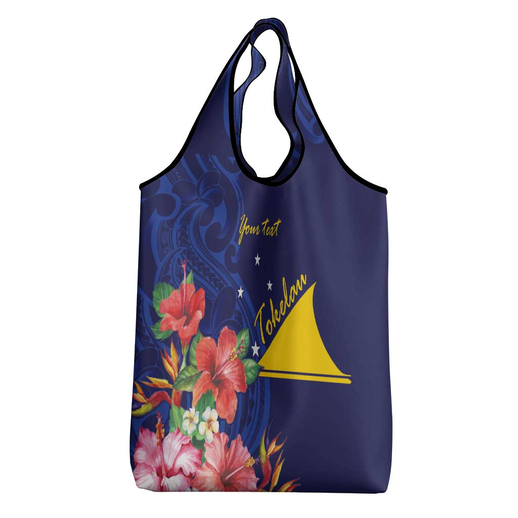 Personalised Tokelau Tropical Hibiscus Grocery Bag With Polynesian Plumeria Tattoo