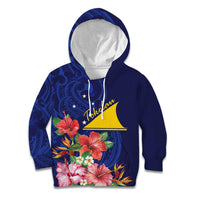 Personalised Tokelau Tropical Hibiscus Kid Hoodie With Polynesian Plumeria Tattoo LT9 Hoodie Blue - Polynesian Pride