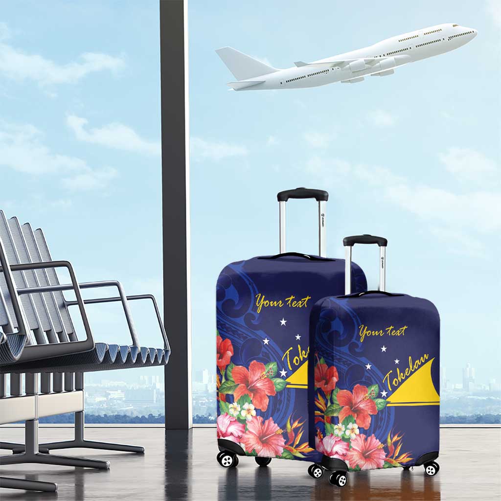 Personalised Tokelau Tropical Hibiscus Luggage Cover With Polynesian Plumeria Tattoo