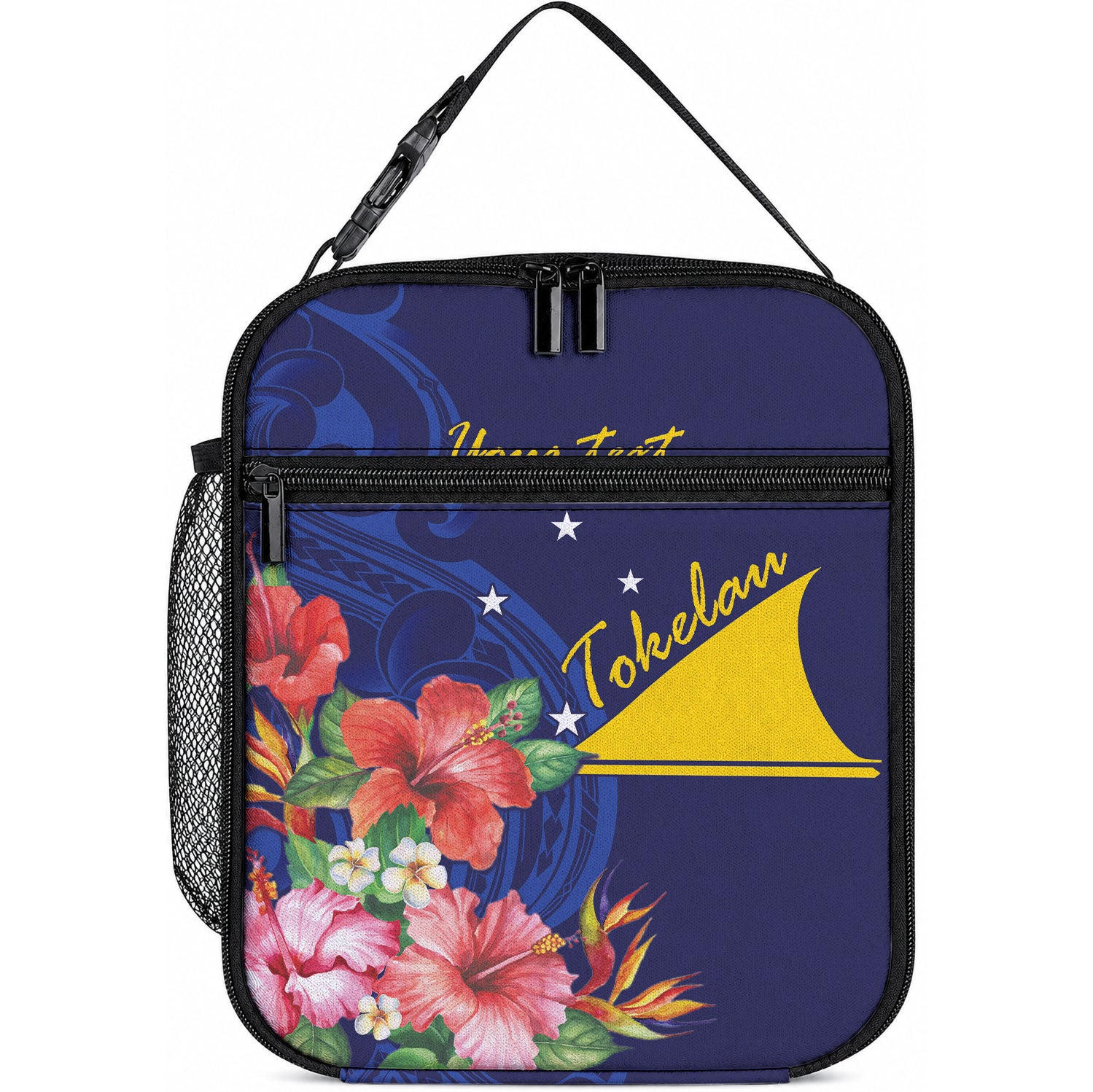 Personalised Tokelau Tropical Hibiscus Lunch Bag With Polynesian Plumeria Tattoo LT9 10.2 × 8.3 × 4.3 inch Blue - Polynesian Pride