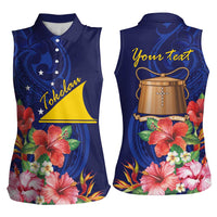Personalised Tokelau Tropical Hibiscus Women Sleeveless Polo Shirt With Polynesian Plumeria Tattoo