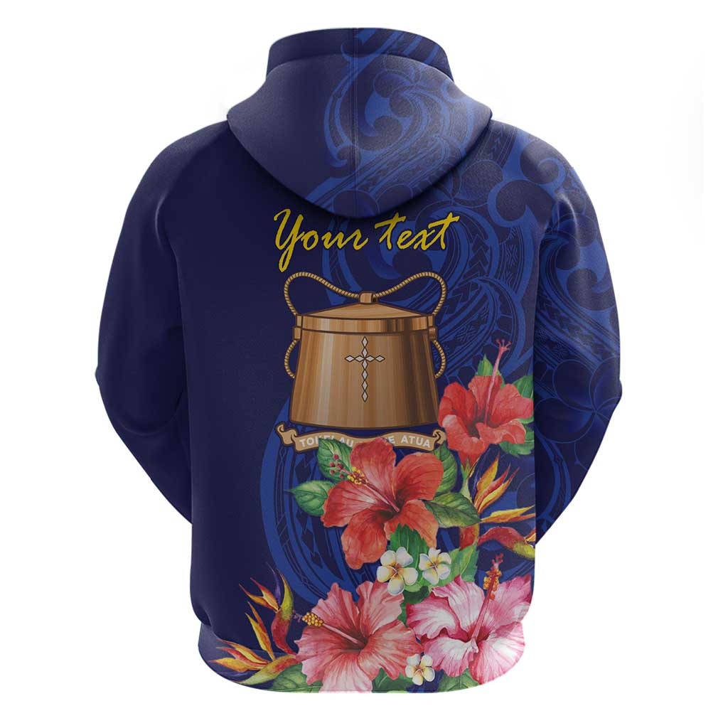 Personalised Tokelau Tropical Hibiscus Zip Hoodie With Polynesian Plumeria Tattoo