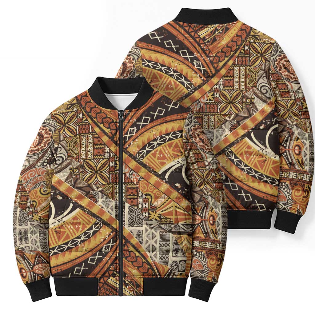 Hawaiian Style Tapa Bomber Puffer Jacket Vintage Seamless Pattern - Polynesian Pride