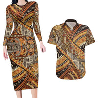 Hawaiian Style Tapa Couples Matching Long Sleeve Bodycon Dress and Hawaiian Shirt Vintage Seamless Pattern - Polynesian Pride