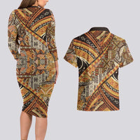 Hawaiian Style Tapa Couples Matching Long Sleeve Bodycon Dress and Hawaiian Shirt Vintage Seamless Pattern - Polynesian Pride