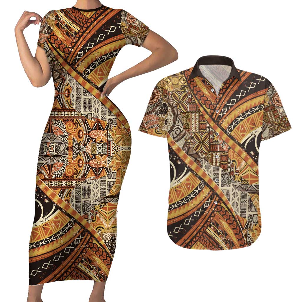 Hawaiian Style Tapa Couples Matching Short Sleeve Bodycon Dress and Hawaiian Shirt Vintage Seamless Pattern - Polynesian Pride