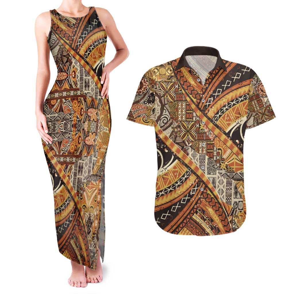 Hawaiian Style Tapa Couples Matching Tank Maxi Dress and Hawaiian Shirt Vintage Seamless Pattern - Polynesian Pride