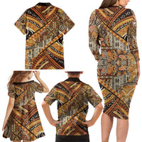 Hawaiian Style Tapa Family Matching Long Sleeve Bodycon Dress and Hawaiian Shirt Vintage Seamless Pattern - Polynesian Pride