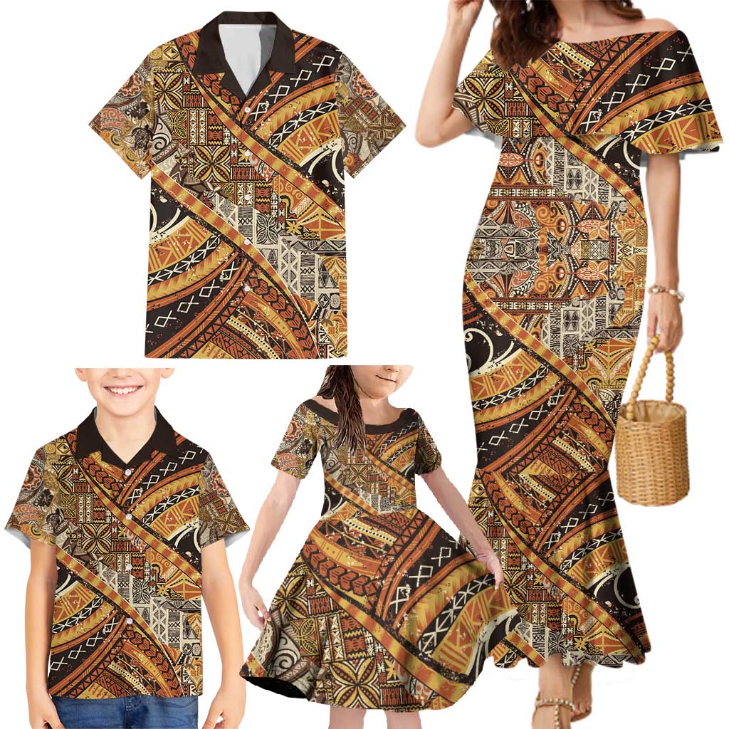 Hawaiian Style Tapa Family Matching Mermaid Dress and Hawaiian Shirt Vintage Seamless Pattern - Polynesian Pride