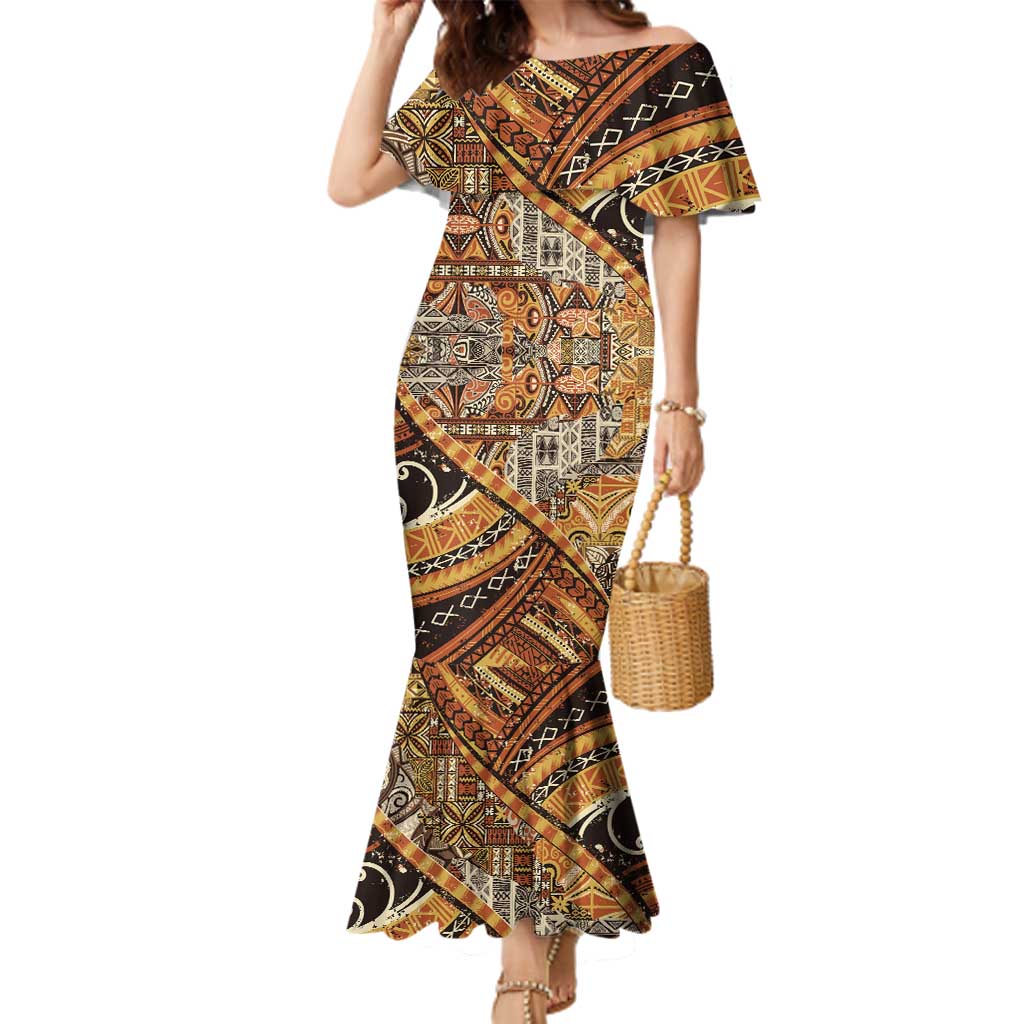 Hawaiian Style Tapa Family Matching Mermaid Dress and Hawaiian Shirt Vintage Seamless Pattern - Polynesian Pride